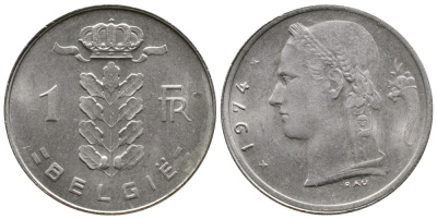 БЕЛЬГИЯ 1 ФРАНК 1974 BELGIE KM 143.1 медно-никель 4382-1243