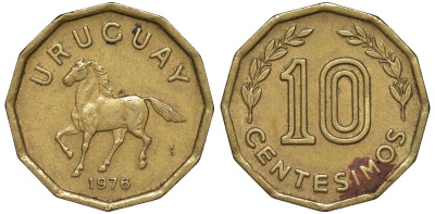 Уругвай 10 сентесимо 1976 KM 66 алюминиевая бронза 4164-746