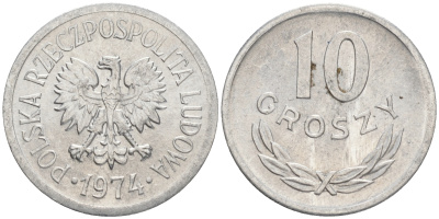 ПОЛЬША 10 ГРОШЕЙ 1974 КРЕМНИЦА KM АА47 алюминий XF 4528-1268