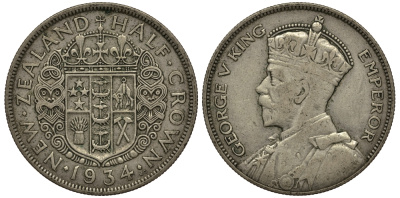 Новая Зеландия 1/2 кроны 1934 Георг V (1910-1936) KM 5 серебро 272-822