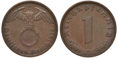 Германия 1 рейхспфенниг 1938 A KM 89 бронза 4164-157