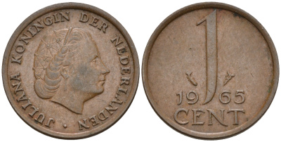 Нидерланды 1 цент 1965 Юлиана (1948-1980) КМ 180 бронза    4124-239