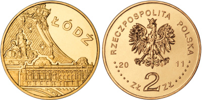 Польша 2 злотых 2011 MW, серия польские города, Лодзь KM 804 нордик UNC 4676-857