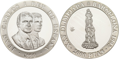 Испания 2000 песет 1990 XXV летние Олимпийские игры 1992 года в Барселоне, гимнастическая пирамида KM 863 серебро PROOF 1091-8-62