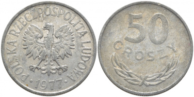 ПОЛЬША 50 ГРОШЕЙ 1977 MW KM 48.1 алюминий 4448-216