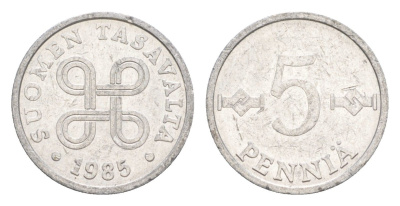 Финляндия 5 пенни 1985 KM 45a алюминий 4647-318