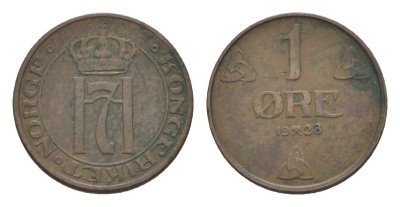 Норвегия 1 эре 1928 Хокон VII (1905-1957) KM 367 бронза 4627-1153