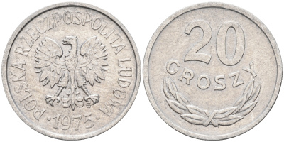 Польша 20 грошей 1975 MW KM А47 алюминий    4174-715