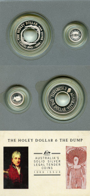 Австралия 1 доллар и 25 центов 1989 холи доллар (HOLEY), аборигенская культура, дырявый доллар, в оригинальной упаковке KM 131, 132 серебро  PROOF  1-6-4-17