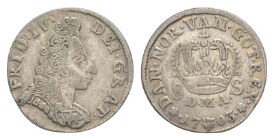 Дания, Глюкштадт 8 скиллингов 1703 Фредерик IV (1699-1730) KM 1 серебро 650-335