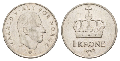 Норвегия 1 крона 1992 Харальд V (1991-) KM 436 медно-никель 4635-733