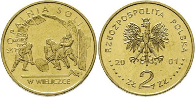 Польша 2 злотых 2001 MW, добыча соли в Величке KM 408 нордик UNC 4521-1041