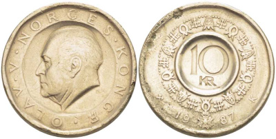 Норвегия 10 крон 1987 Улаф V (1957-1991) KM 427 медь цинк никель 213-722