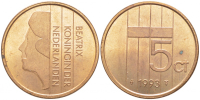 Нидерланды 5 центов 1992 Беатрикс (1980-2013) КМ 202 бронза 3856-545