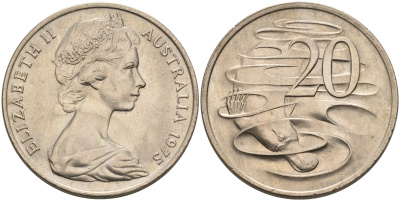 Австралия 20 центов 1975 Елизавета II (1952-2022), утконос KM 66 медно-никель UNC 4565-823