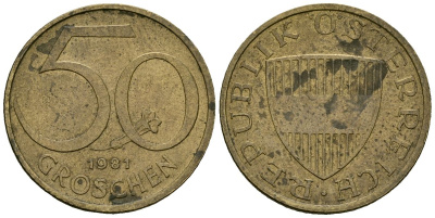 Австрия 50 грошей 1981 KM 2885 алюминиевая бронза 4136-754