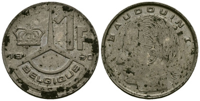 Бельгия 1 франк 1990 Belgique, Бодуэн I (1951-1993) KM 170 нержавеющая сталь 4136-738