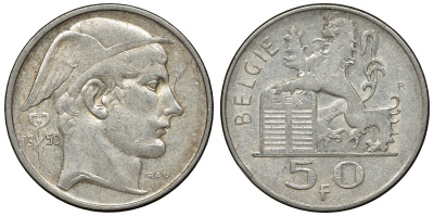 Бельгия 50 франков 1950 Belgie, Лоепольд III (1934-1950) KM 137 серебро    4117-544