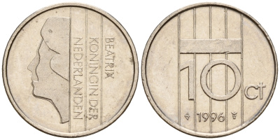 Нидерланды 10 центов 1996 Беатрикс (1980-2013) KM 203 никель    4598-417