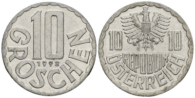 Австрия 10 грошей 1998 KM 2878 алюминий 4135-323