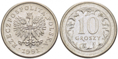 ПОЛЬША 10 ГРОШЕЙ 1991 MW KM 279 медно-никель 112-1233