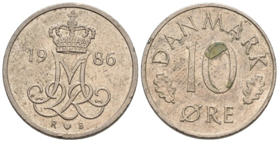 Дания 10 эре 1986 Маргрете II KM 860 медно-никель 4576-865