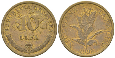 Хорватия 10 лип 1998 редкий год KM 16 сталь плакированная латунью    4124-1043