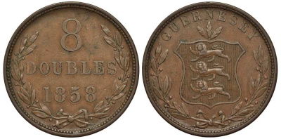Гернси 8 даблов (дублей) 1858 KM 3 медь 650-634
