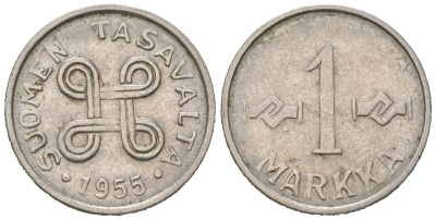Финляндия 1 марка 1955 KM 36a железо плакированная никелем 96-838