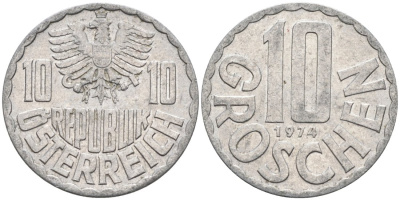 АВСТРИЯ 10 ГРОШЕЙ 1974 КМ 2878 алюминий 4573-234