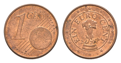 Австрия 1 евроцент 2008 KM 3082 сталь плакированная медью aUNC 4630-442