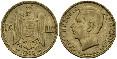 Румыния 10 леев 1930 Кароль II (1930-1940) KM 49 никель латунь 4519-131