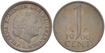 НИДЕРЛАНДЫ 1 ЦЕНТ 1966 ЮЛИАНА (1948-1980) KM 180 бронза 214-1035