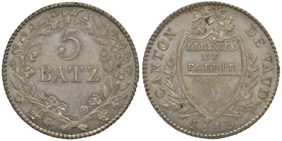 Швейцария, Во (Ваадт) 5 батценов 1813 KM 13 серебро PROOF 00-806-24