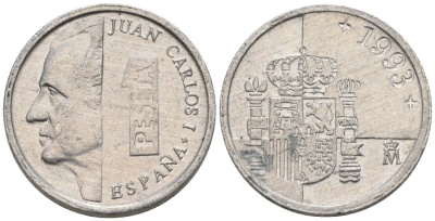 Испания 1 песета 1993 Хуан Карлос I KM 832 алюминий 4567-732