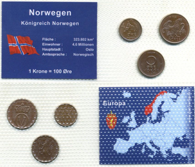 Норвегия лот из 3 монет - 1, 2, 5 эре в пластиковой запайке UNC 7-4-1-37