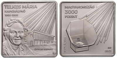Венгрия 3000 форинтов 2025 Мария Телькеш, солнечная энергия, квадратная KM NEW медно-никель  UNC  M75-01