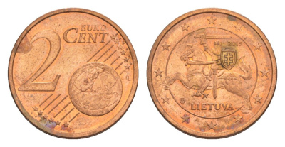 Литва 2 евроцента 2015 KM 206 сталь плакированная медью aUNC 4630-448