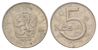 Чехословакия 5 крон 1990 редкий год KM 60 медно-никель 00-00