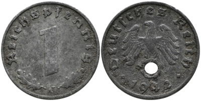 ГЕРМАНИЯ 1 РЕЙХСПФЕННИГ 1942 J KM 97, J.369 цинк 96-744