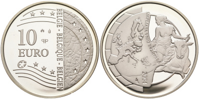 Бельгия 10 евро 2004 Расширение Европейского Союза KM 234 серебро PROOF 11-281-44