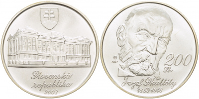 Словакия 200 крон 2003 150 лет со дня рождения Йозефа Скулетти (1853-1948) KM 66 серебро UNC 11-177-43