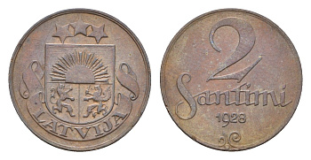 Латвия 2 сантима 1928 KM 2 бронза 4679-231