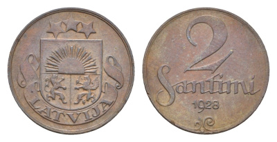 Латвия 2 сантима 1928 KM 2 бронза 4679-231