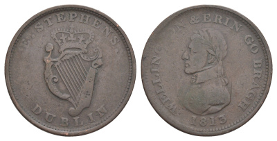 Ирландия 1 пенни 1813 Веллингтон и Эрин Го Браг Davis 18 медь 1522-835