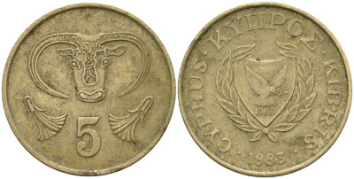 Кипр 5 центов 1983 голова быка KM 55.1 никель латунь 4141-856