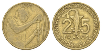 Западная Африка (BCEAO) 25 франков 1999 KM 9 алюминиевая бронза 4175-1254