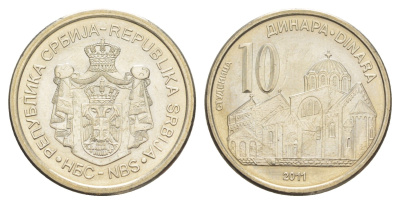 Сербия 10 динаров 2011 редкий год KM 57 медь цинк никель UNC 4648-111