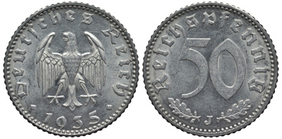 Германия 50 рейхспфеннигов 1935 J J. 368, KM 87 алюминий UNC 00-817-38