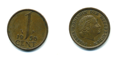 НИДЕРЛАНДЫ 1 ЦЕНТ 1956 ЮЛИАНА KM 180 бронза 76-253